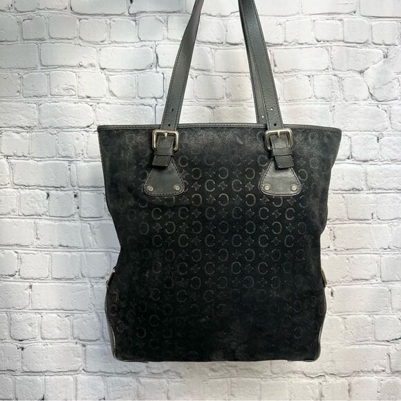 Vintage Celine black suede leather jacquard monogram tote bag - Picture 3 of 16